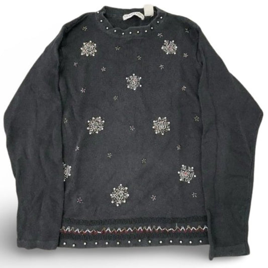 Victoria Jones Black Heavy Knitted Snowflake Sequin Sweater