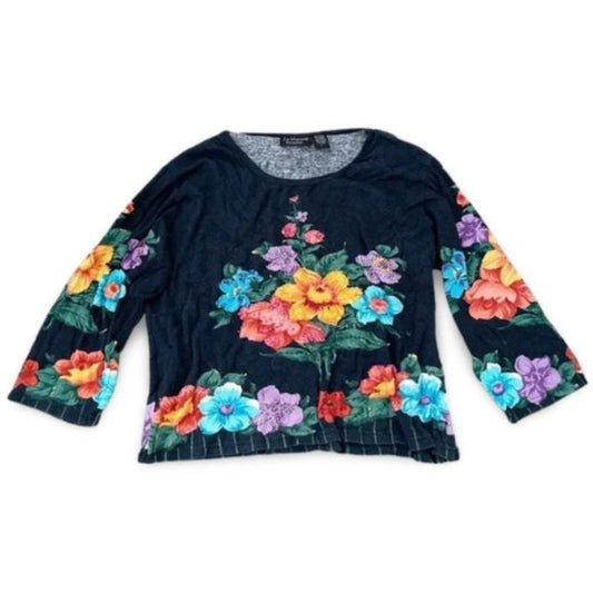 Le Mieux Floral Patterned Black Long Sleeve Sweater