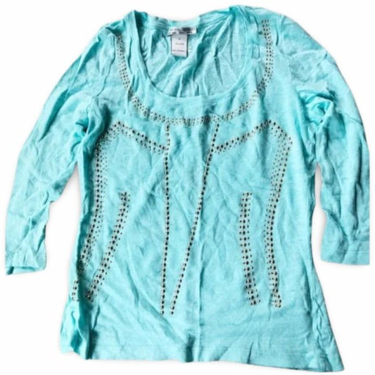 Alberto Makali Light Blue Mid Sleeve Studded Patterned Top