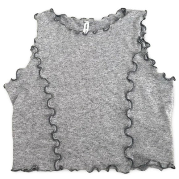 7Day Weekend Cropped Grey Lettuce Trimmed Tank Top