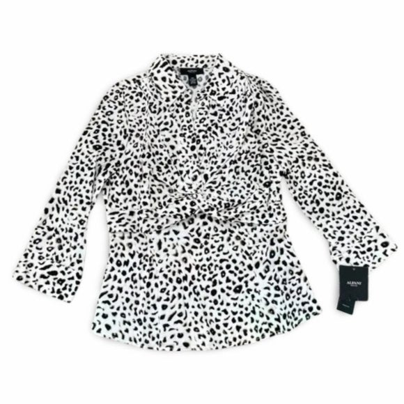 Alfani Collared Cheetah Print Causal Blouse Top