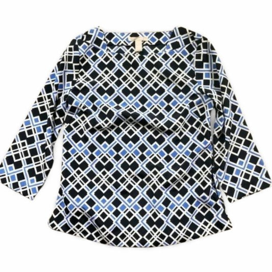 Banana Republic Blue Square Patterned Blouse Top