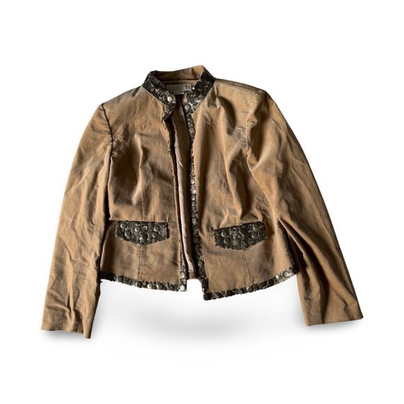 Michael Kors Tan Sequin Suede Blazer Coat