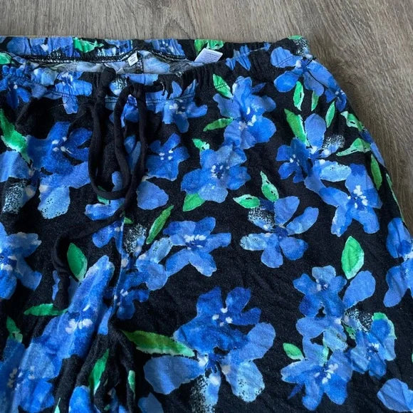 Aeropostle Black Floral Blue Loose Pajama Pants