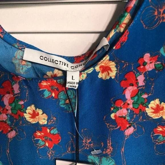 Collective Concepts Blue Floral Blouse Top