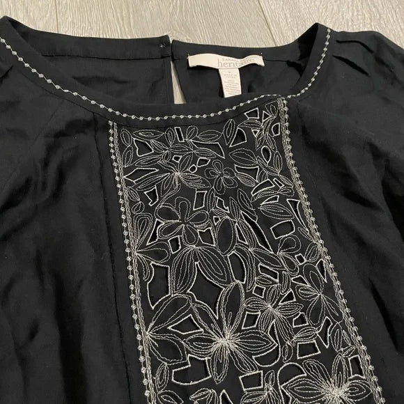 Banana Republic Black Stitch Patterned Blouse Top