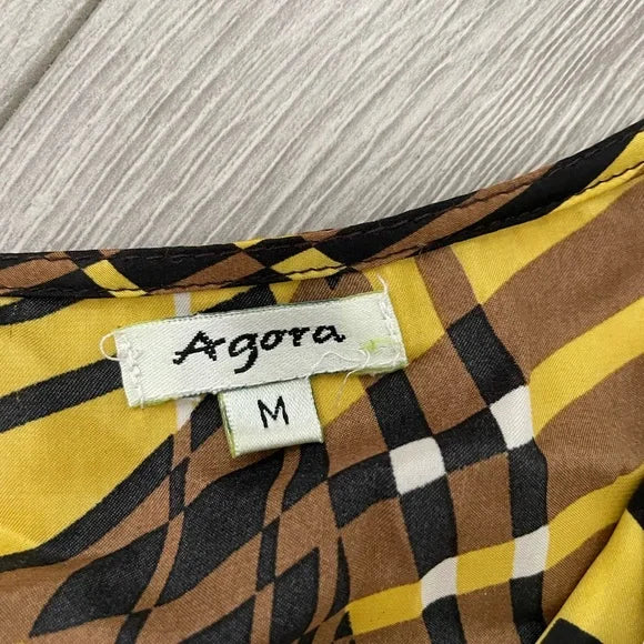 Agora Yellow Patterned Gem Center Blouse Top