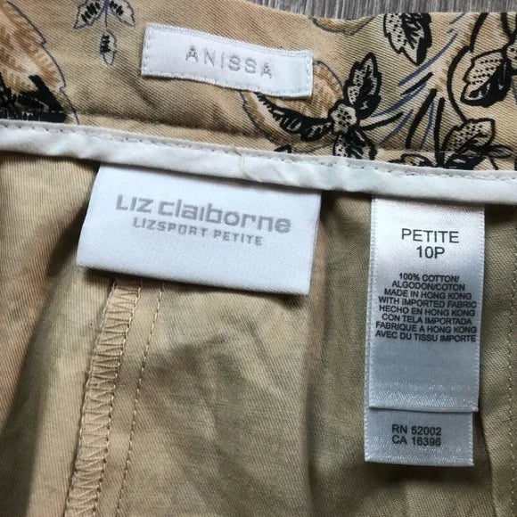 Liz Claiborne All Over Floral Patterned Tan Casual Dress Pants