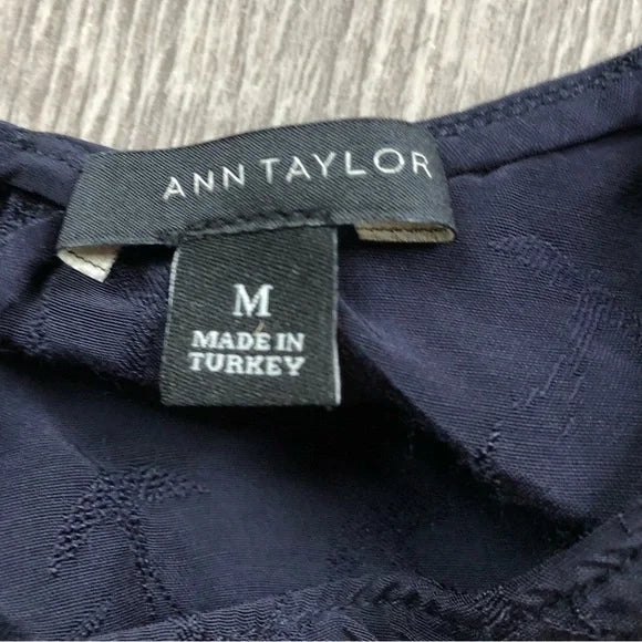 Ann Taylor Navy Blue Short Sleeve Blouse Top