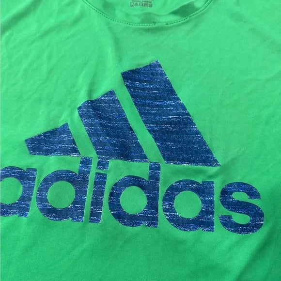 Adidas Cropped Logo Green Short Sleeve Athletic Shirt