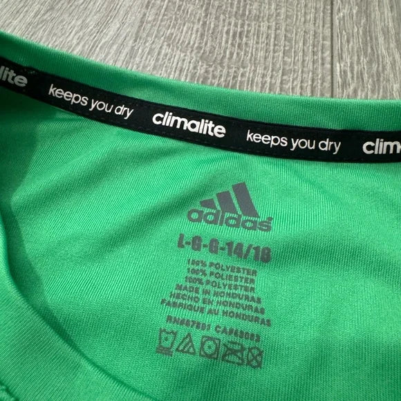 Adidas Cropped Logo Green Short Sleeve Athletic Shirt