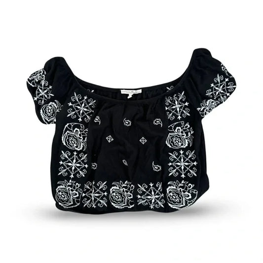 Express Cropped Elastic Multi-Patterned Black Blouse Top