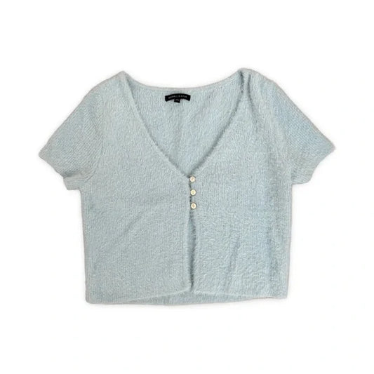 Kendall and Kylie Fluffy Light Blue Cropped Top Shirt