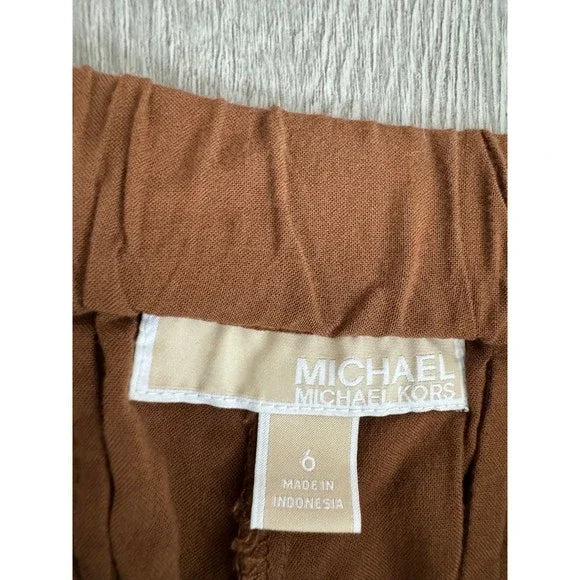 Michael Kors Brown Gold Accent Light Flowy Casual Pants