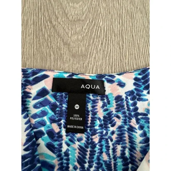 Aqua Multi-Patterned Short Sleeve Blouse Top