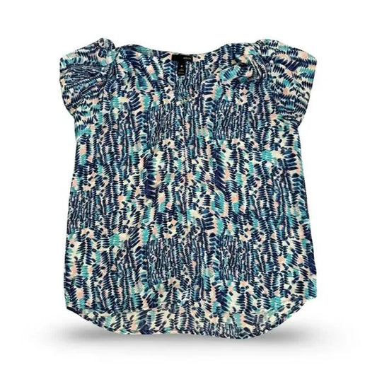 Aqua Multi-Patterned Short Sleeve Blouse Top