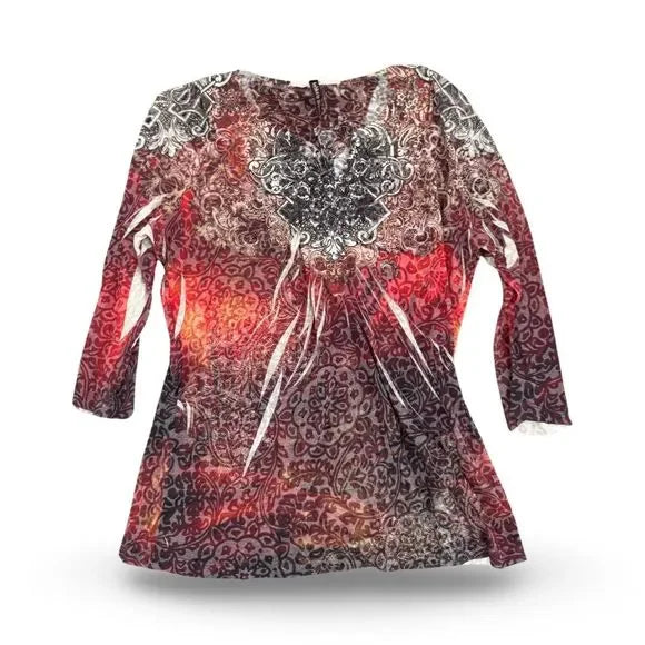 Sienna Rose Red Floral Mid Sleeve Blouse Top