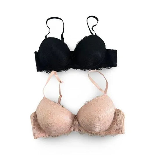 Macy’s NWOT Laced Black and Pink Bra Set