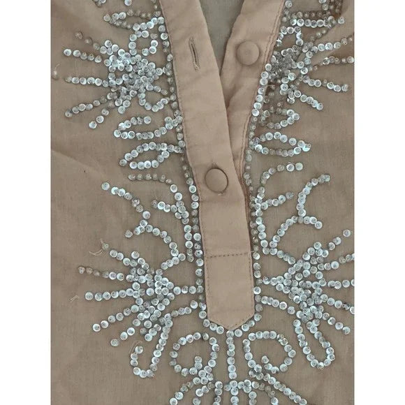 SXS Beige Lightweight Sequin Long Sleeve Blouse