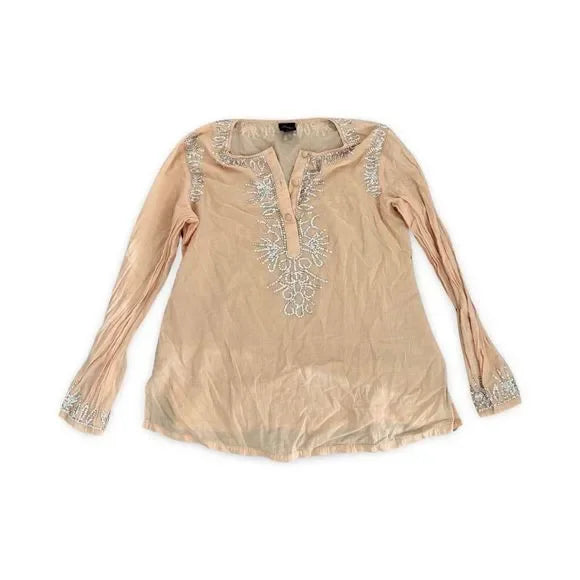 SXS Beige Lightweight Sequin Long Sleeve Blouse