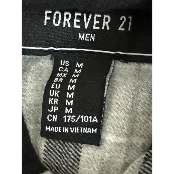 Forever 21 Men Grey Hooded Plaid Flannel Shirt