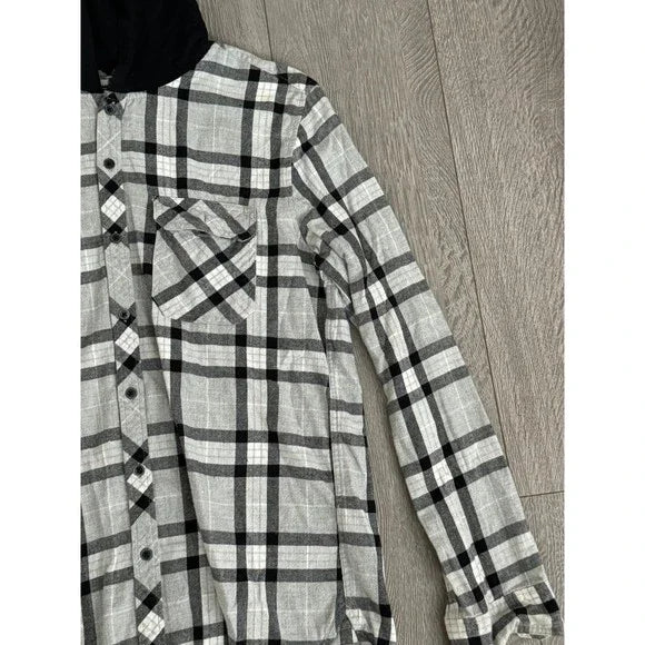 Forever 21 Men Grey Hooded Plaid Flannel Shirt