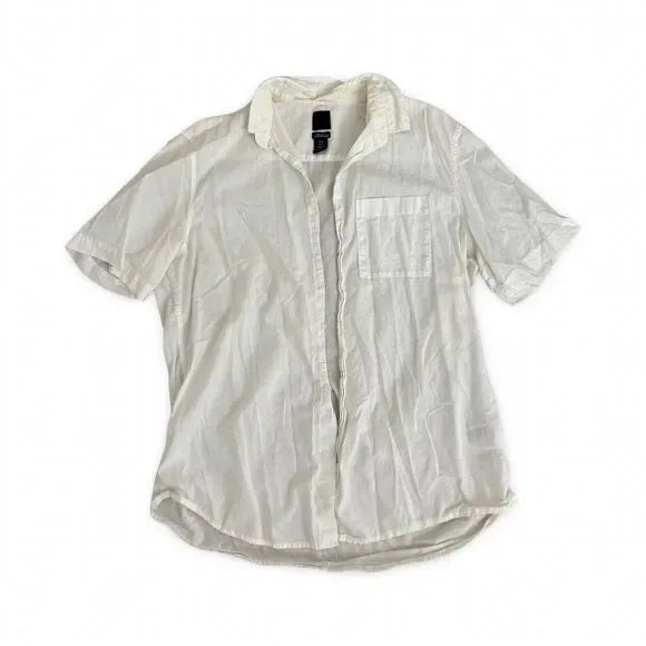 H&M White Button Up Polo Shirt