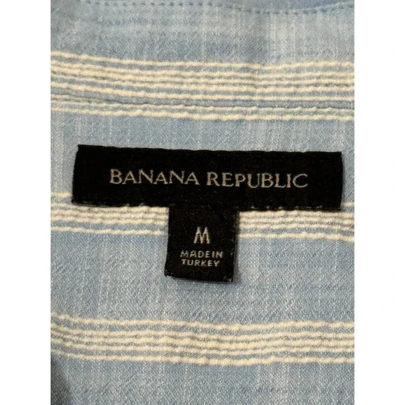 Banana Republic Light Blue Striped Short Sleeve Button Down