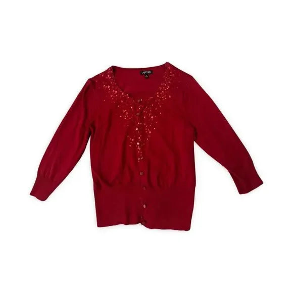 Apt 9 Red Sequin Cropped Cardigan Sweater