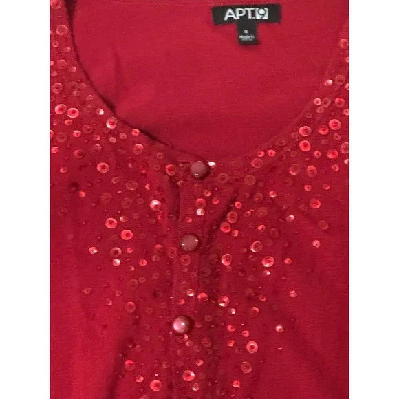 Apt 9 Red Sequin Cropped Cardigan Sweater