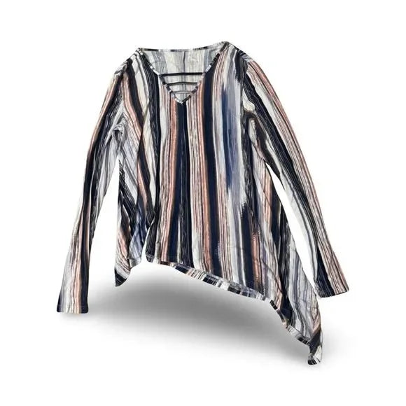 Jennifer Lopez Striped Asymmetrical Blouse Top