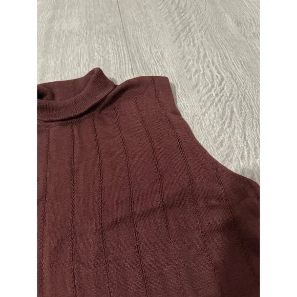 17 North Vintage Silk Brown Sleeveless Mock Neck Top