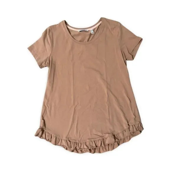 Isaac Mizrahi Brown Ruffled Short Sleeve Top