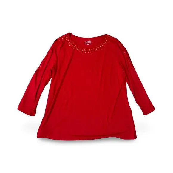 Jaclyn Smith Red Gemstone Cold Shoulder Blouse Top