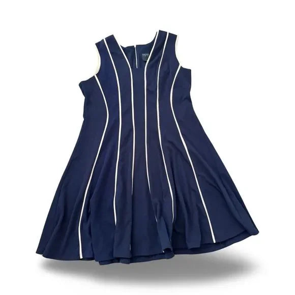 Gabby Skye Piping Line Navy Blue Flare Dress