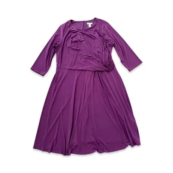 London Times Purple Cinched Side Long Sleeve Dress