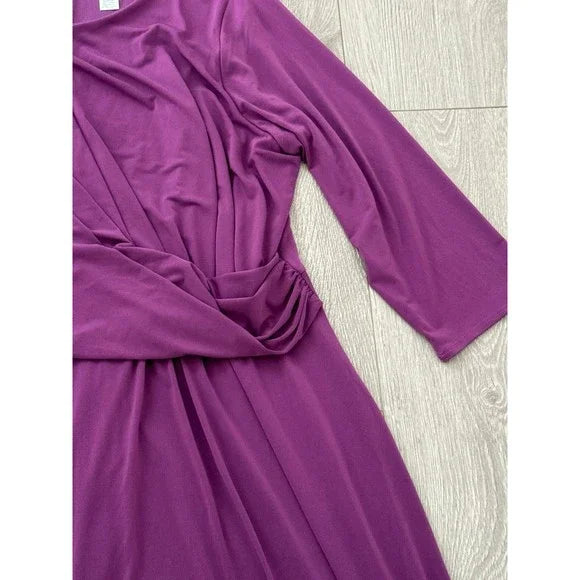 London Times Purple Cinched Side Long Sleeve Dress