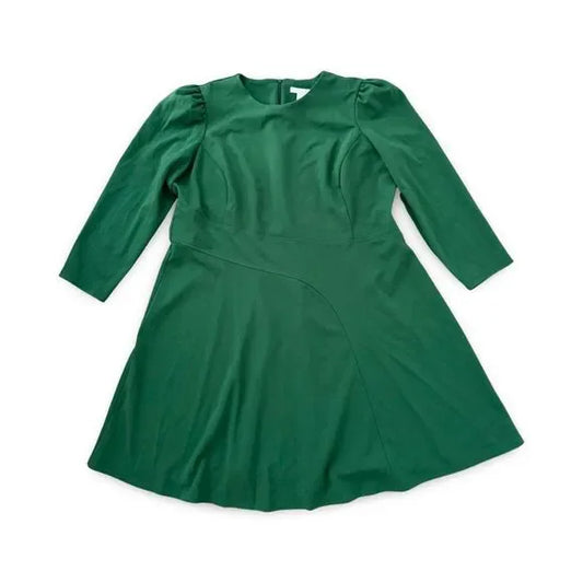 London Times Puff Long Sleeve Green Casual Dress