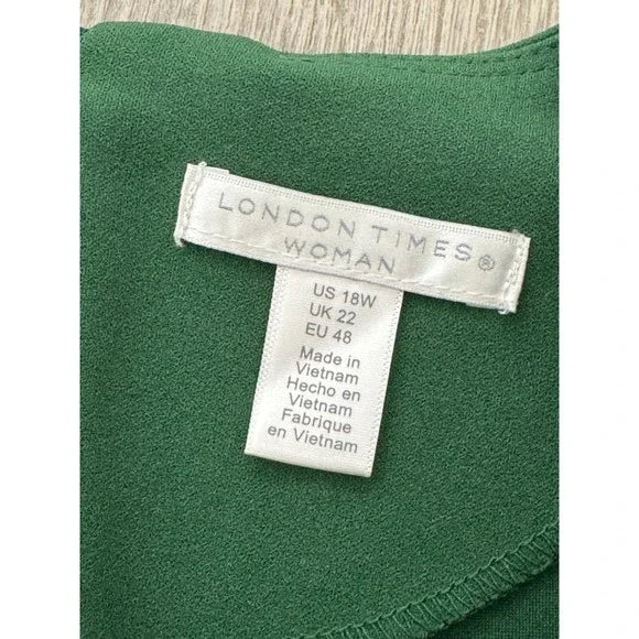 London Times Puff Long Sleeve Green Casual Dress