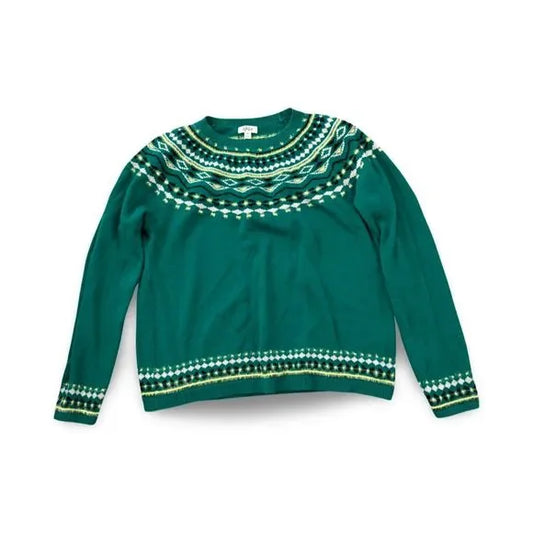 Style and Co Green Fuzz Patterned Knitted Sweater