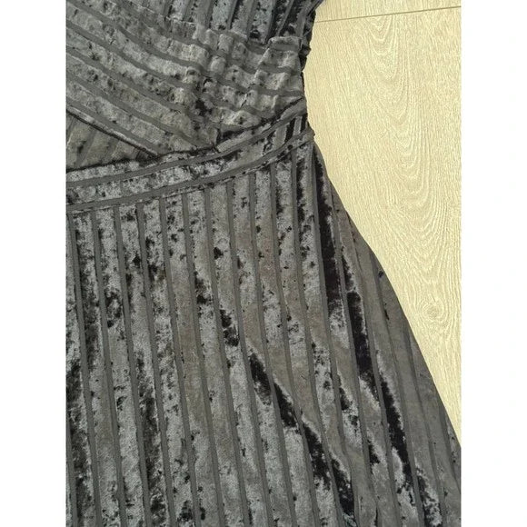 NY Dark Grey Velvet Striped Casual Dress