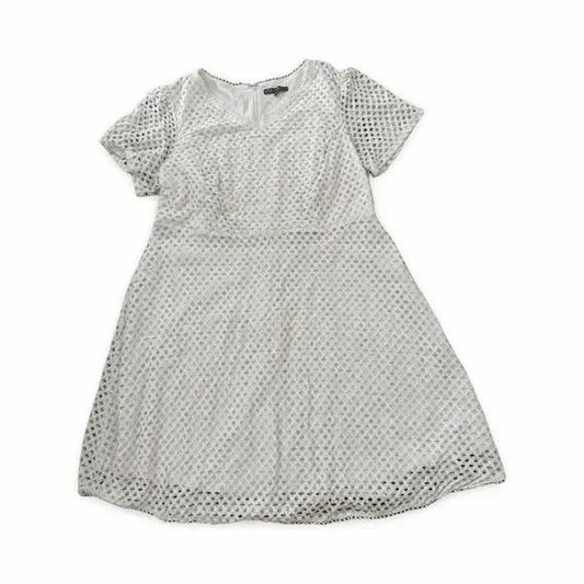 Sharagano Fishnet Eyelet White Short Sleeve Dress