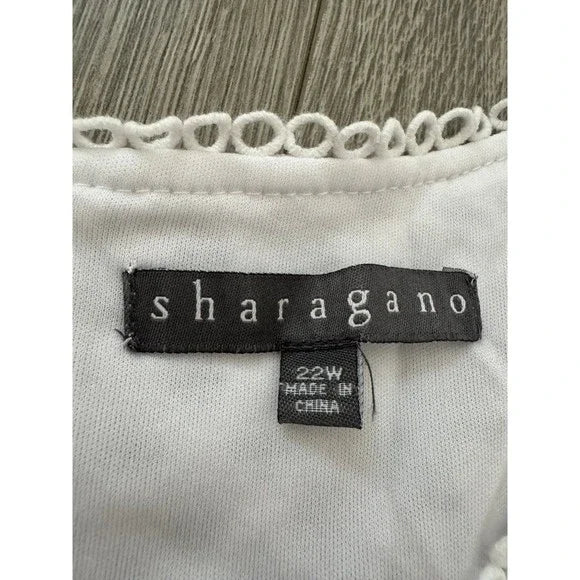 Sharagano Fishnet Eyelet White Short Sleeve Dress