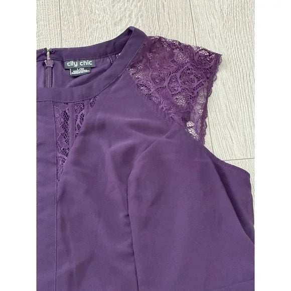 City Chic Purple Lace Sleeve Doll Up Dress