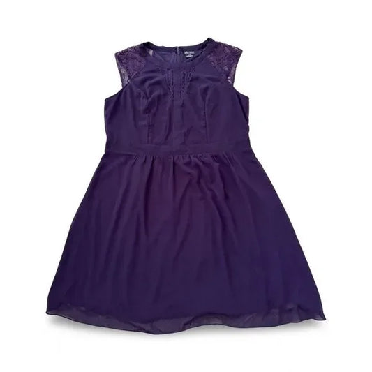 City Chic Purple Lace Sleeve Doll Up Dress