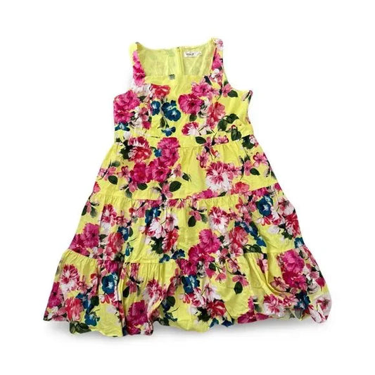 Eliza J Yellow Floral Pleated Square Neck Dress