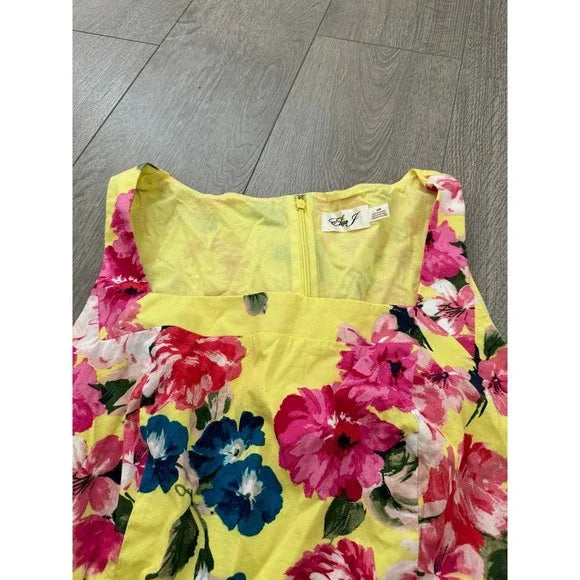 Eliza J Yellow Floral Pleated Square Neck Dress