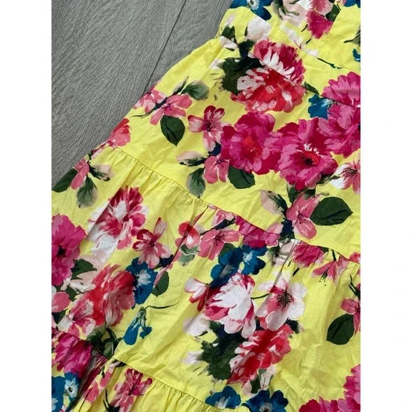 Eliza J Yellow Floral Pleated Square Neck Dress