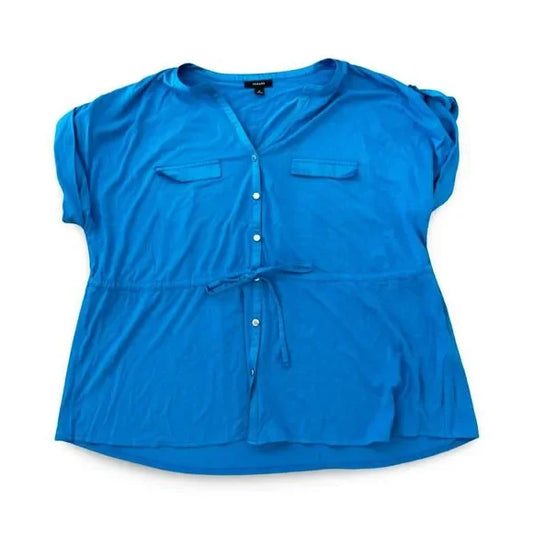 Alfani Blue Buttoned Front Tie Blouse Top