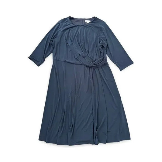 London Times Dark Blue Cinched Center Casual Dress